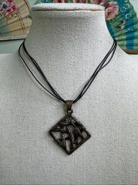 Chico's Bronze-Tone Openwork Geometric Pendant Necklace - Brutalist